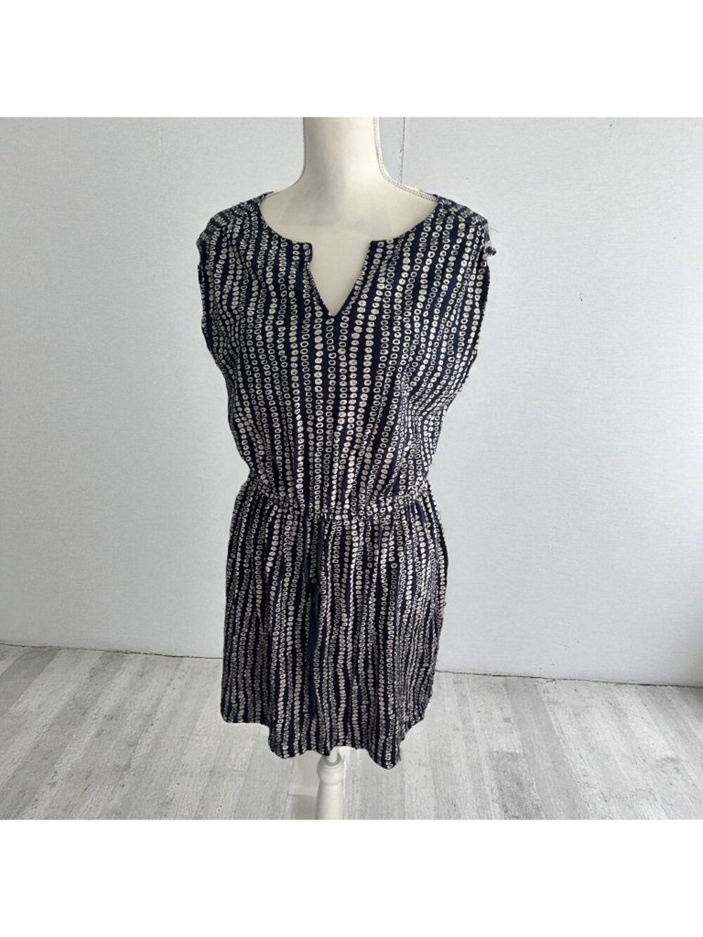 CASLON Navy Blue Patterned Tie Waist Dress Size Medium